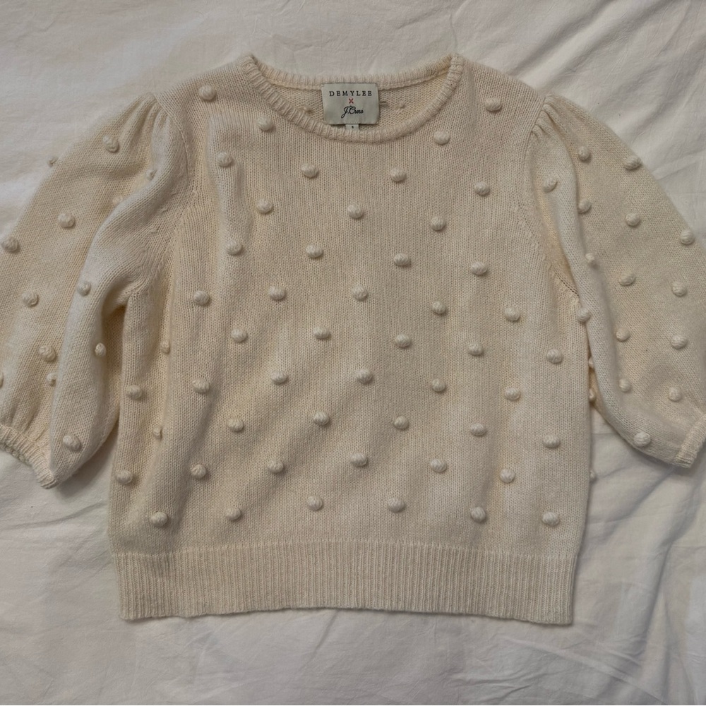 J. Crew x Demylee Cream Pom-Pom Knit Sweater